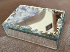 ANCIEN COFFRET BOITE A BIJOUX MIROIR  VERRE TAILLÉ BISEAUTÉ VINTAGE