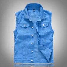 Hommes Jean Gilet Débardeur Déchiré Veste sans Manche Punk