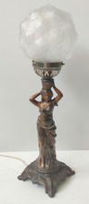 LAMPE SUR PIED STATUE FEMME REGUL GLOBE VERRE DEPOLI ART DECO