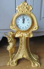 Horloge art deco art nouveau bronze doré New Haven clock usa au cherubin 29 cm