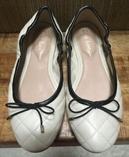Essex Lane Cream and black leather quilted ballet flats boots shoes 6.5