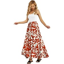 Women's Flowy Maxi Skirt Pleated High Waisted Leaf