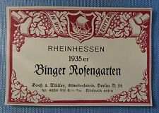 Ancien Étiquette De Vin Modèle 1935 Binger Rosengarten Rheinhessen