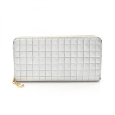 Grand portefeuille long zippé CELINE C breloque 10B553 cuir argent femme d'oc...