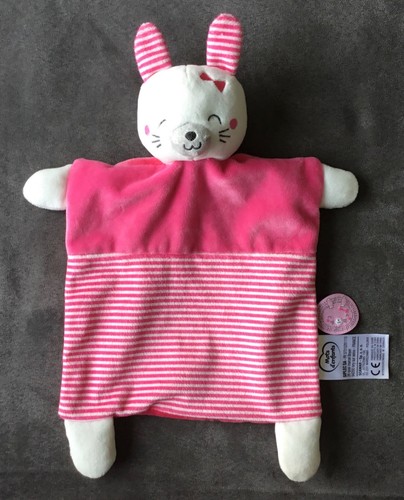 Doudou lapin blanc rose - rose, noeud