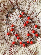 Collier 3 rangs perles céramique orange contemporain