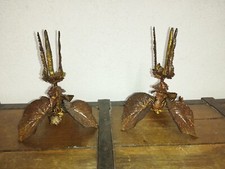 Paire de bougeoir tripode feuillage en bronze Art Nouveau C.1900 eglise