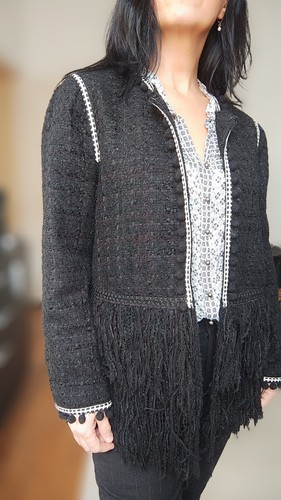 Veste tweed noire boho chic - veste,