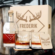 Whisky Set 6-TLG En Boîte Bois avec Gravure - Cadeau Pour Anniversaire - Rhum