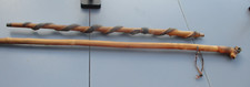 2) Canne de Marche Poignée aux 2 Serpents & à la Tête Bois Sculpté au Chamois