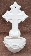   French Holy Water Font Gothic Cross Crown of Thorns Porcelain Biscuit 19th C