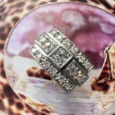 French vintage Deco Retro 1940 18K gold Tank Cocktail diamond Ring