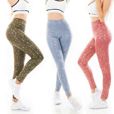 Leggings Femme Pantalon Graphique Toile D'Araignée Or Taille Haute Skinny Neuf