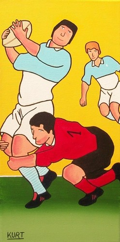 Tableau naif acrylique rugby - tableau,