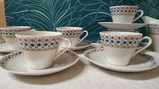 6 Tasses & Sous Tasse à Café + Crémier en Porcelaine Bavaria Décor géométrique 