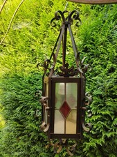 lanterne ancienne vestibule fer forgé 5 facettes vitraux vintage