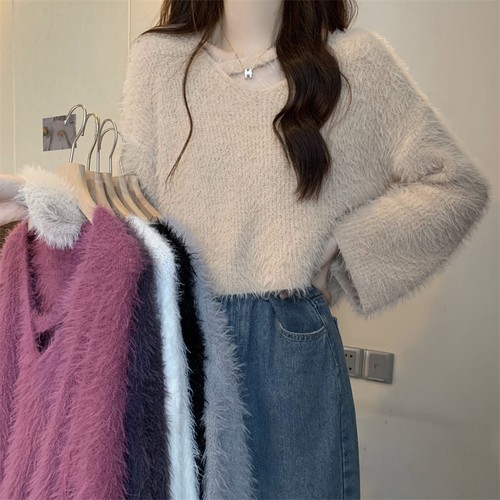 Pull côtelé court femme col - pull,
