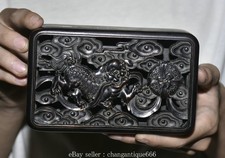 6" marqué chinois dynastie palisandre sculpté lion bête boîte à balle