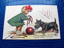 GERMAINE BOURET   Carte ancienne    IDA Série 610   Fillette et promenade chien