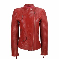 Veste de motard femme en cuir Napa véritable souple style vintage ajusté mant...