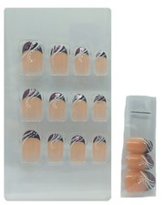 24 Faux Ongles  Noir, Blanc, Rose et Paillettes Argentées – Royal Cosmopolitan 