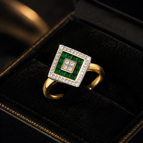 Bague émeraude diamant 9ct - diamant,