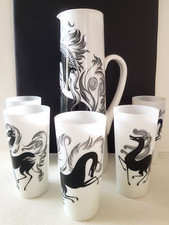 Ensemble de verres à orangeade aux chevaux, Orwal, signature César, circa 1950"