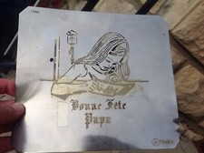 ANCIEN POCHOIR PÂTISSERIE en cuivre GÂTEAU FÊTE. bonne fête PAPA 