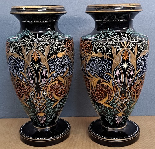 Paire vases opaline noire - paire,