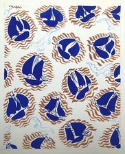 Dessin Gouache Originale Maquette Etoffe Mode Atelier Testemale Bateaux 1950-70