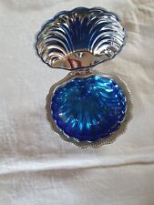 Beurrier en  Métal Argenté et Verre Bleu Cobalt Coquillage