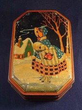 Ancienne rare boîte tôle lithographiée confiserie pâtes de fruits neige fillette