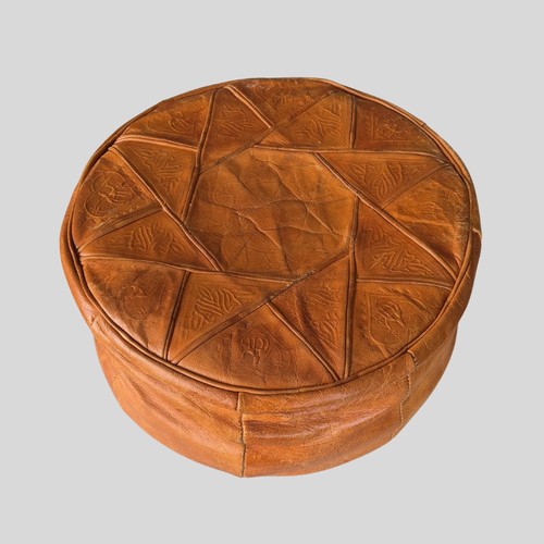 Pouf rond cuir - pouf, marron
