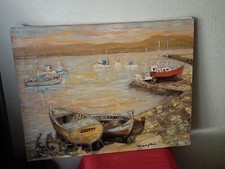 huile sur toile marine Bateaux À Pylos Grèce Signé Michel De Alvis Côté 