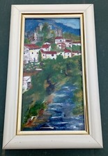 TABLEAU  ÉMAUX SUR CUIVRE ÉMAIL PAYSAGE MAISONS DN2661