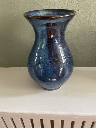 Vase céramique bleu émaillé - vase,