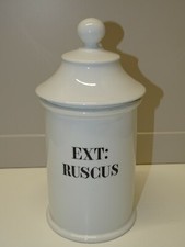 - ANCIEN POT Style PHARMACIE PORCELAINE BLANCHE de LIMOGES Ext. : RUSCUS DECO D