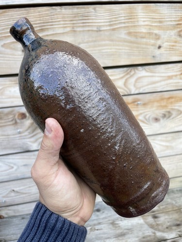 Vase bouteille grès vintage - bouteille,