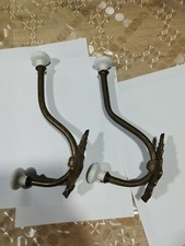 Rare Ancienne paire de porte manteau fer doré et porcelaine 19 20 Ème Vintage 