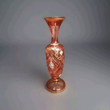 Beau Vase  CRISTAL De BOHEME  OVERLAY rose  décor émaillé Fleurs Moser 32cm