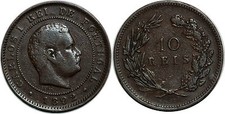 PORTUGAL 10 REIS 1892 CARLOS 1  KM# 532