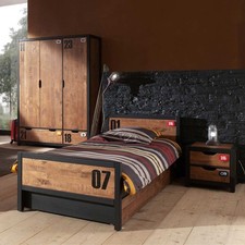Pack - Lit Enfant, Chevet, Tiroir & Armoire "Alex I" Marron & Noir
