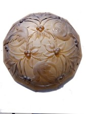 Vasque de suspension Art Déco, verre satiné, oiseaux et cerises (Verlys, Sabino)