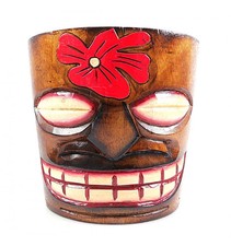 Cache-pot "Tiki" en bois motif fleur