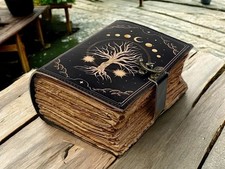 Journal Grimoire en cuir vierge, livre d'ombres imprimé avec arbre de vie
