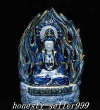 12'' Old Blue White Porcelain Kwan-yin Guan Yin Boddhisattva Goddess Statue