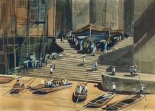 Yalu river scene watercolor - scene, in