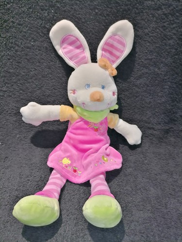 Doudou peluche lapin robe rose