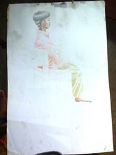 Vintage Dessin Peinture Homme Siège Sur Escalier Eau Couleur Croquis Objets #7