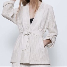 Zara Ecru Blazer Jacket Belted Faux Leather Bloggers  Favorite Small S